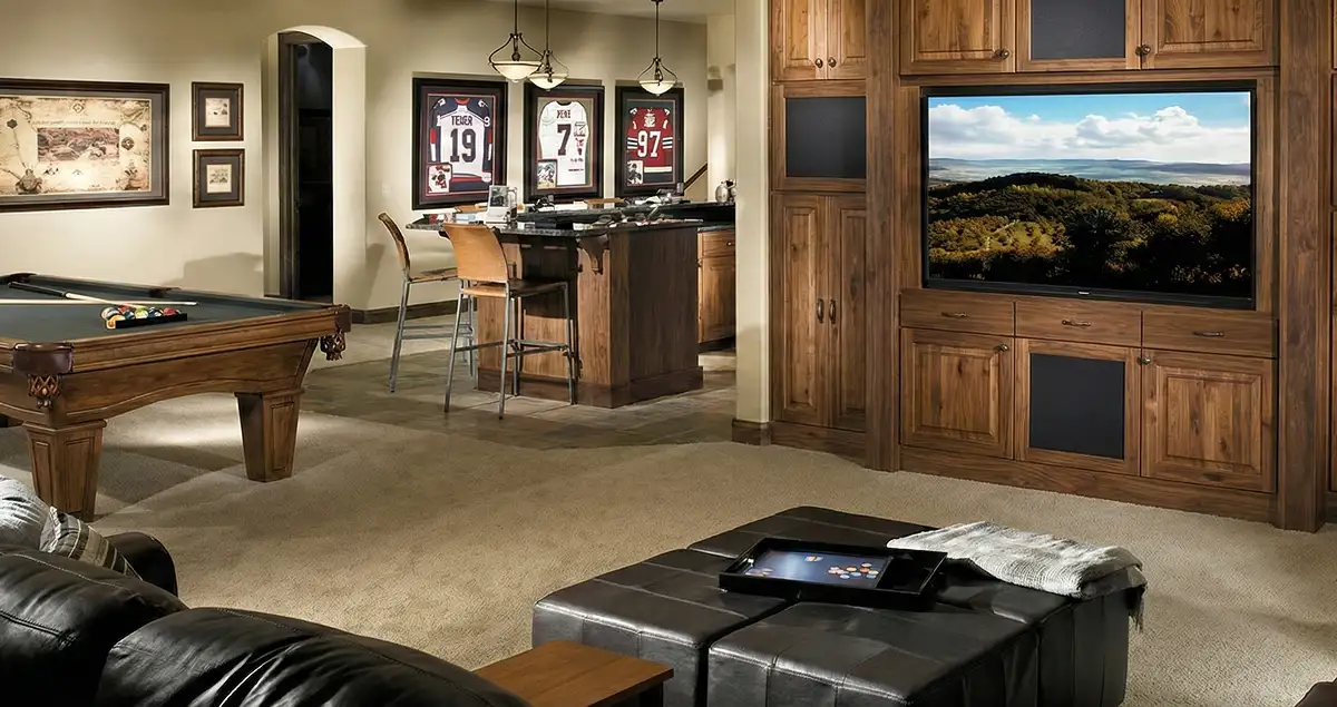 finished basement remodeling project transforming a basement into a comfortable living space in San Antonio, TX