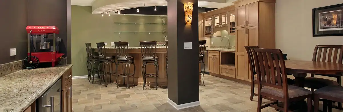 modern basement remodeling with custom finishes and open layout in a home in San Antonio, TX