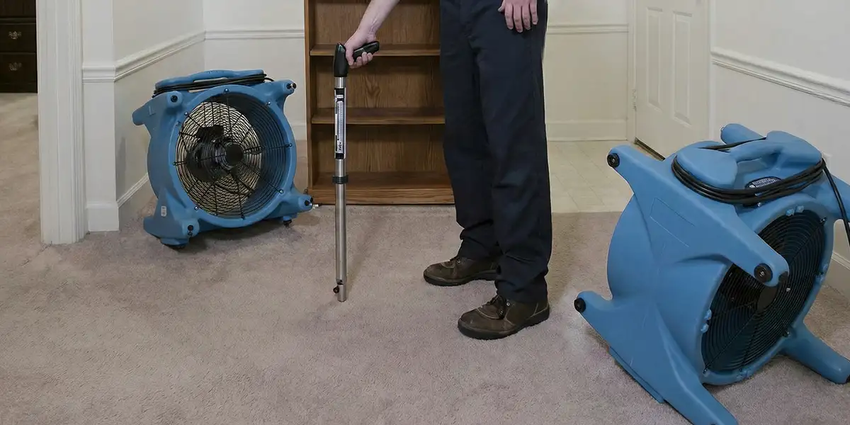 emergency water removal equipment deployed to dry a flooded residential interior in San Antonio, TX