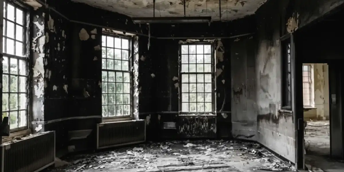 fire damage repair addressing severe interior damage and smoke residue inside a burned home in San Antonio, TX