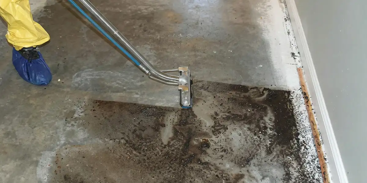 sewage removal technicians extracting contaminated wastewater from a residential floor in San Antonio, TX